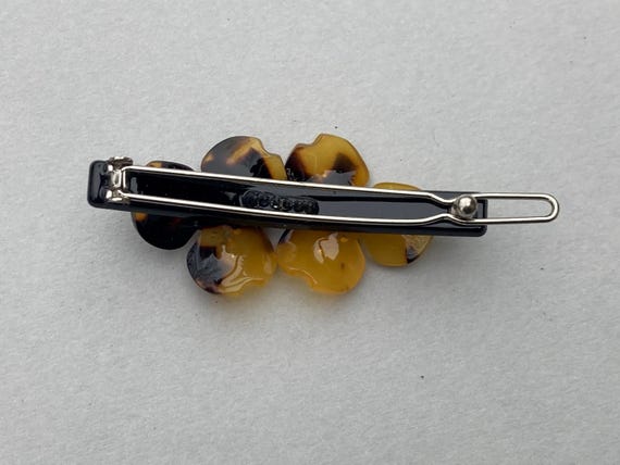 Vintage Faux Tortoise Floral Barrette Brown Rhine… - image 6