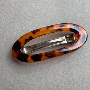 Vintage open Oval Faux Tortoise Barrette Large Brown black Spotted Acrylic Hair Clip