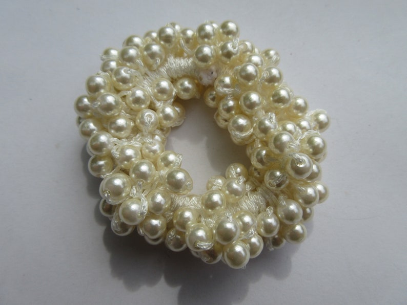 Ivory faux pearl hair tie simple bead elastic wedding bridal evening