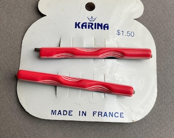 Vintage Skinny Red French Barrette Set: Karina NOS Hair 