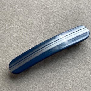 Vintage Blue French Barrette: Denim Gray Striped Acrylic Hair Clip