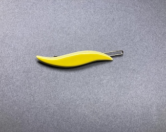 Vintage Swoosh Barrette: Yellow & White Acrylic 90s Hair Clip