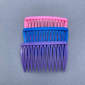 Vintage Plastic Side Comb Set: Royal Blue, Pink, Purple - Goody USA