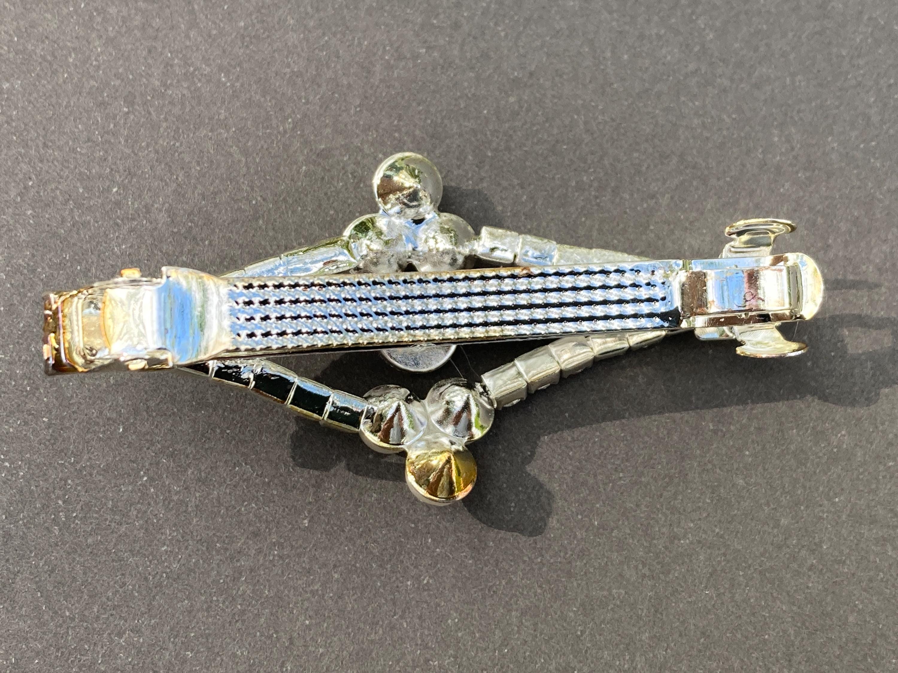 Vintage Rhinestone Barrette: Faux Pearl Beaded Silver Tone 
