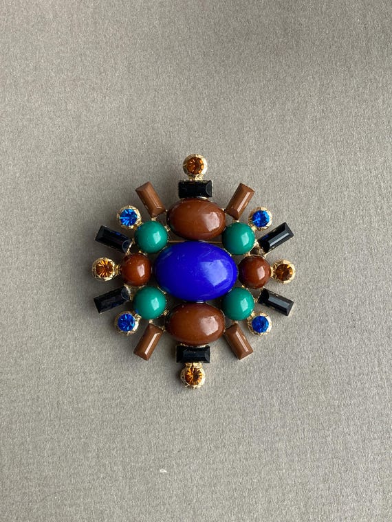 Vintage Cabochon Sputnik Brooch Rhinestone Pin Necklace Pendant