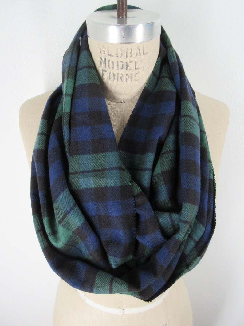 Black watch scarf Plaid Infinity Scarf navy tartan neck wrap Etsy