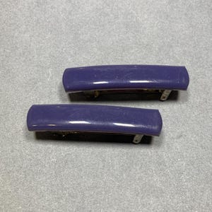Tiny Vintage Deep purple French Bar barrettes solid acrylic hair clip pair NOS Karina
