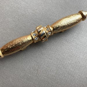 Vintage Sculpted Rhinestone Bar Barrette Gold Tone Metal Etched Clip image 4