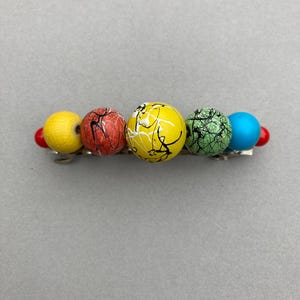 Vintage rainbow beaded barrette Large retro paint splattered bead rainbow hair clip accessory