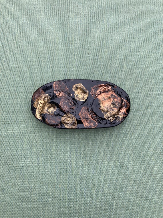 Vintage Black Oval Barrette Copper Gold Silver Painted Hair  display picture 1