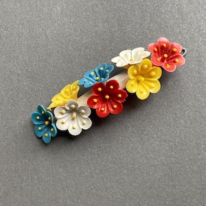Colorful vintage flower barrette plastic floral covered white bar hair clip retro 60&#39;s 70&#39;s hair pin accessory