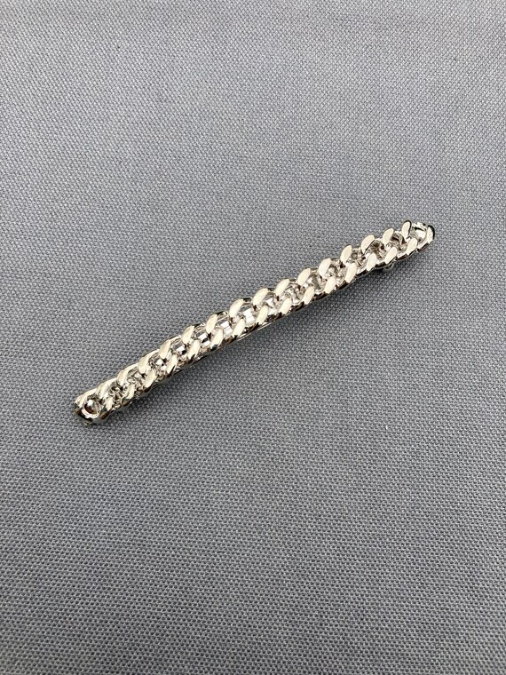 Vintage Silver Curb Chain Link Barrette Chunky Hair Clip NOS 