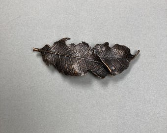 Vintage Copper Leaf Barrette: Small Dark Metal Hair Clip
