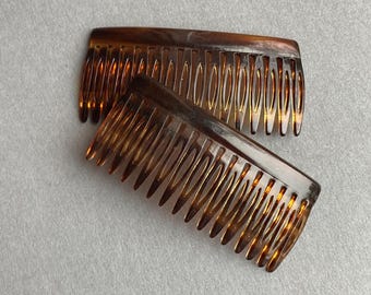 Vintage Faux Tortoise French Hair Comb Set: Made in France