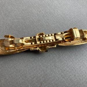 Vintage Sculpted Rhinestone Bar Barrette Gold Tone Metal Etched Clip image 7
