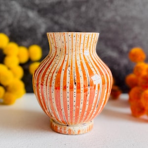 Rare High-Fire Reduction Glaze Vintage Studio Art Pottery Orange Stripe Drip Glaze Artist Signed