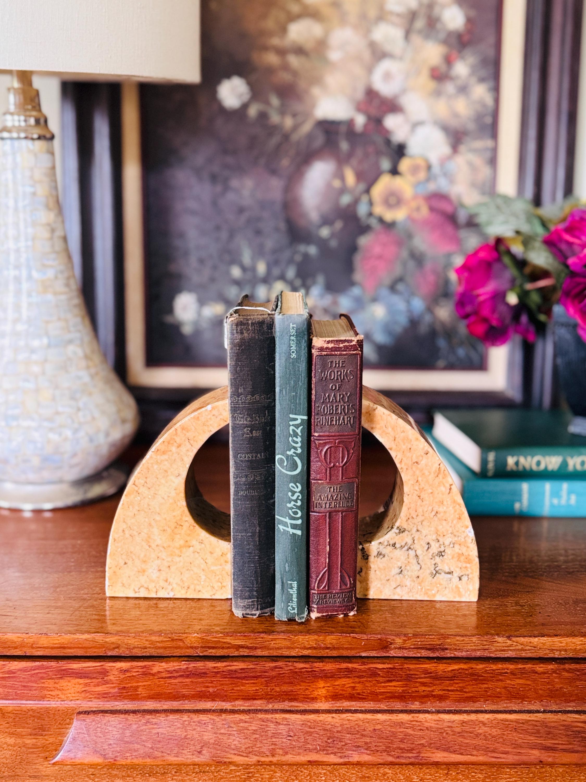 ヴィンテージ花崗岩のブックエンド - モダンなアーチデザイン、ミッド