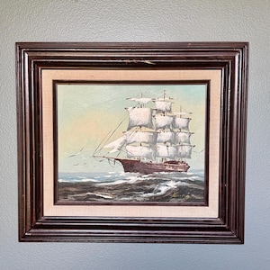 Vintage Nautical Oil Painting: Signed Garcia, Framed Seascape 13&quot;x15&quot;