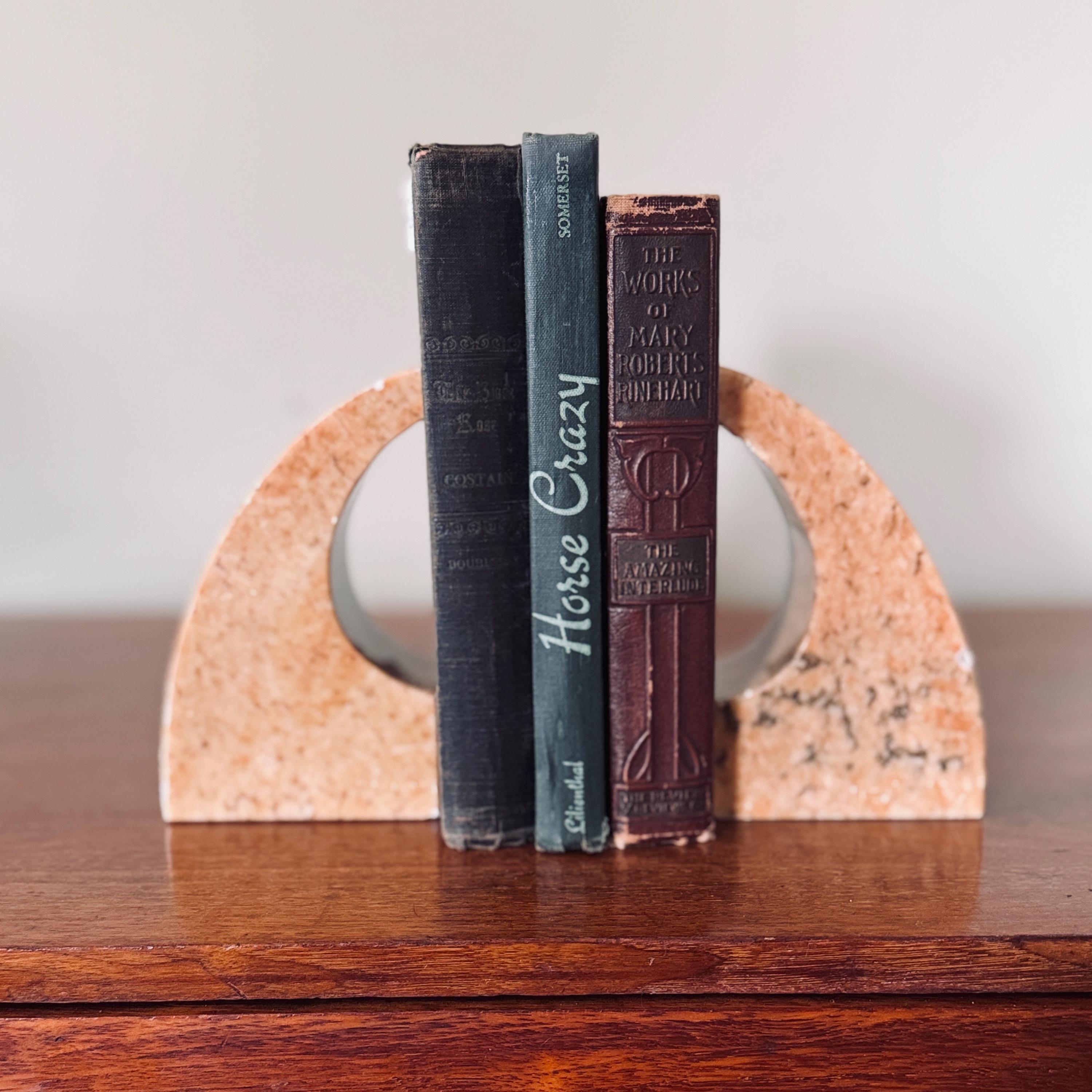 ヴィンテージ花崗岩のブックエンド - モダンなアーチデザイン、ミッド