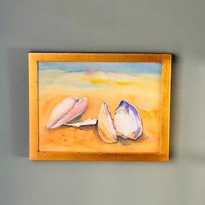 Vintage Seashell Watercolor Painting: Framed Coastal Wall Art by Ute O&#39;Malley