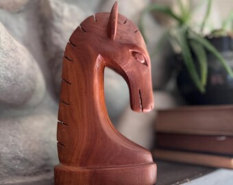 Hand-Carved Wooden Horse Head Figurine – Mid-Century Modern Style Decor