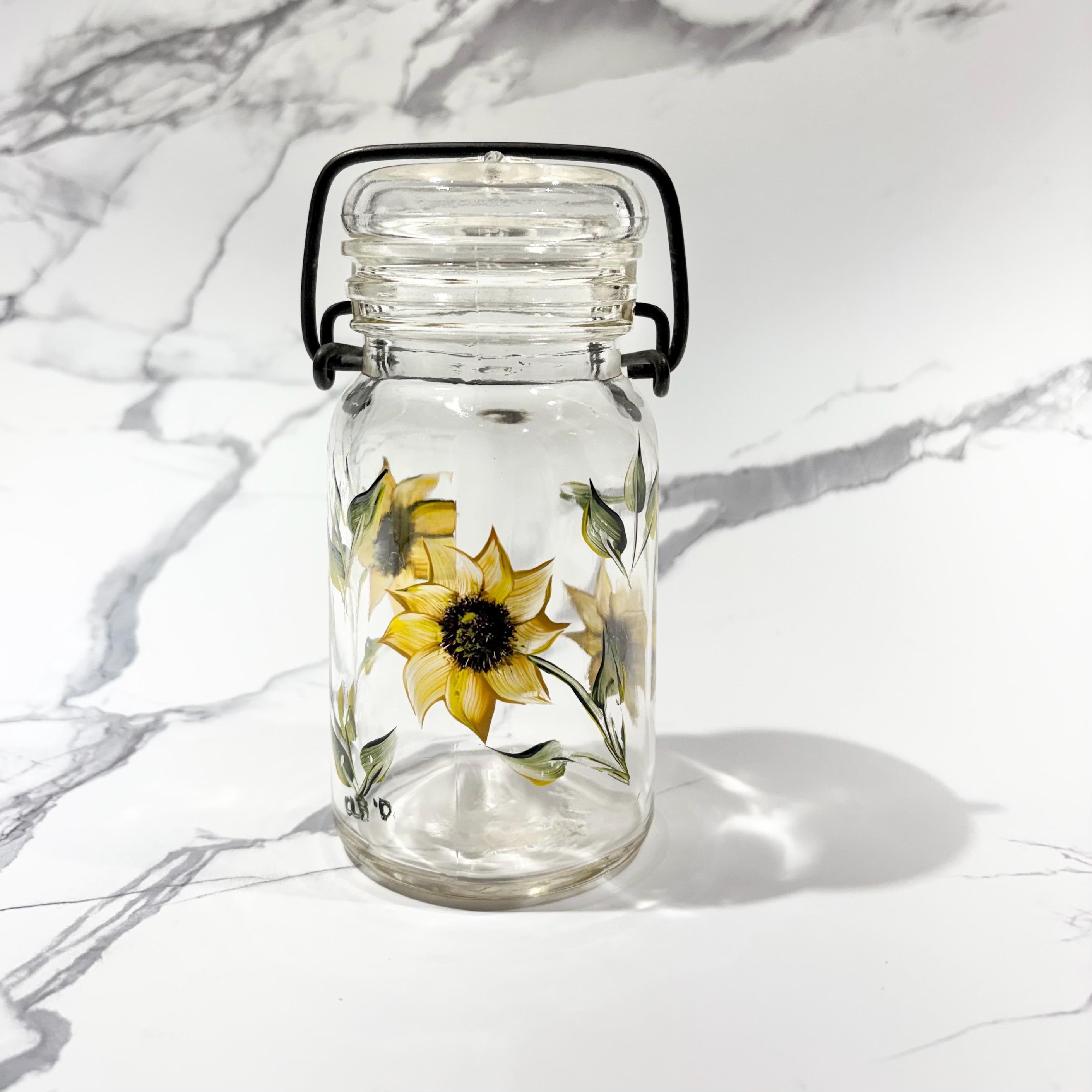 Clear Glass Spice Jars with Hand-painted Sunflowers