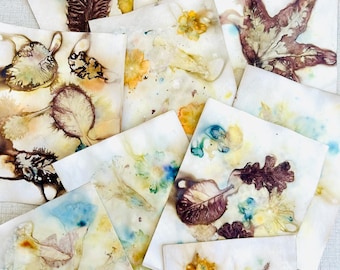 Eco Printed Watercolor Paper Pack: Floral Leaf Prints for Collage