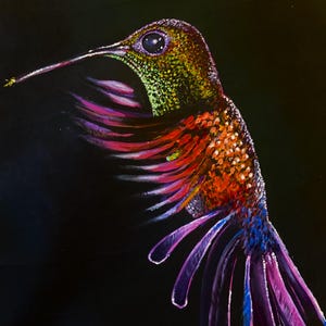 Original Art - ‘Nature in Motion’ Vibrant hummingbird - Painting with acrylics on paper with brushes