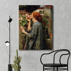 El alma de la rosa de John William Waterhouse, impresión artística prerrafaelita, retrato de mujer, pintura, arte de pared imprimible, listo para colgar, lienzo