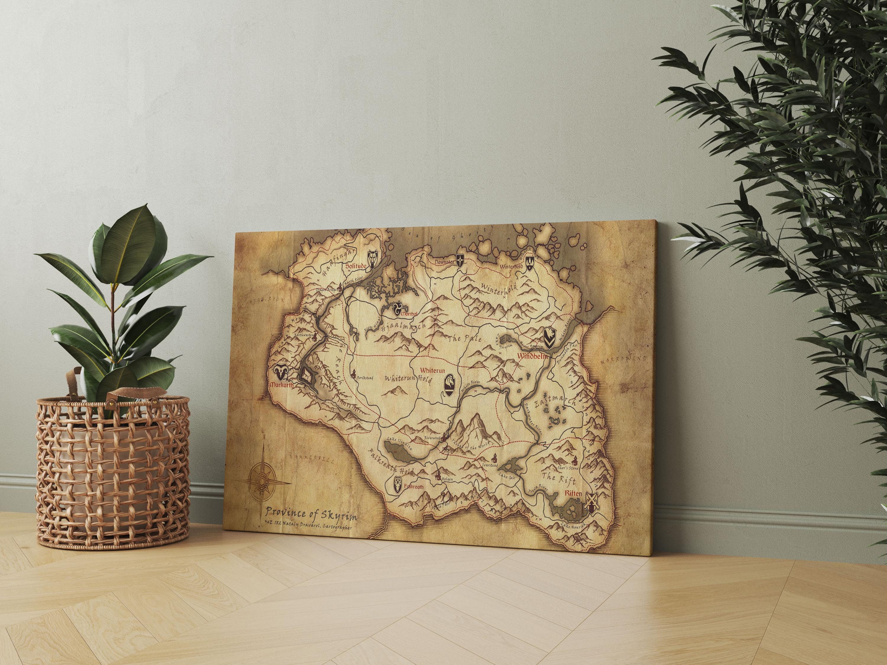 Skyrim Map Canvas Print: The Elder Scrolls, Tamriel Vintage Game Art