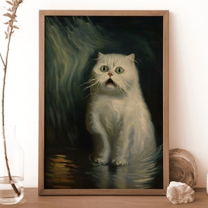 Gothic Angst Katze, Vintage Poster, Kunst Poster Druck, Wohnkultur, viktorianischer Vampir, Dark Academia, Witchy Decor, Lustige Katze Druck