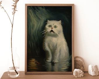 Scared Cat Vintage Art Poster: Gothic Vampire Decor