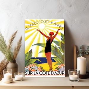 Le Soleil Toute L'Annee Sur La Cote d'Azur Vintage Travel Poster - Cartel de la Riviera Francesa, Decoración de la sala de estar, Envío gratuito
