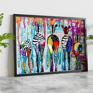 Banksy Zebra Art - Colorful Zebra Wall Decor - Abstract Oil Painting - Animal Prints - Zebra Abstract Canvas - Unique Home Art