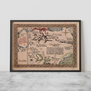 Lienzo decorativo con mapa de fantasía para pared: Lord of Art/Decoración de sala de estar, impresión de mapa para colgar, mapa del mundo mítico, obra de arte de fantasía