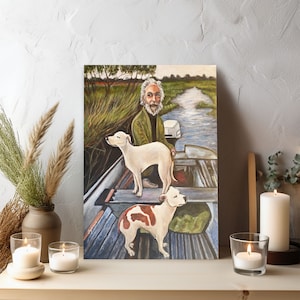 Goodfellas Old Man and Dogs schilderij, canvas muurkunst, klaar om op te hangen, cadeau voor haar, cadeau voor hem ingelijst canvas, klaar om op te hangen