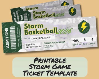 Mall för basketbiljetter till Storm 2026 – Fullfärgs- och svartvita versioner ingår