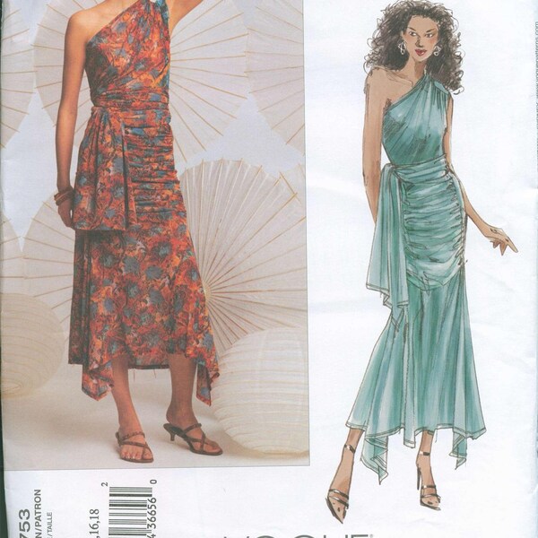 Vogue 2753 Issey Miyake Designer Original Pattern Sizes 14-16-18 Kerchief Skirt and One shoulder Top