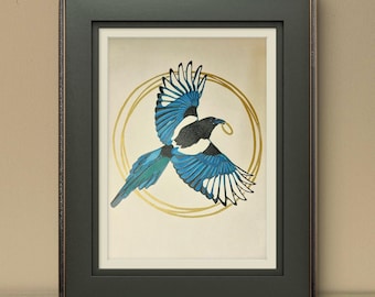 The Magpie Thief - Lino Print wall Art