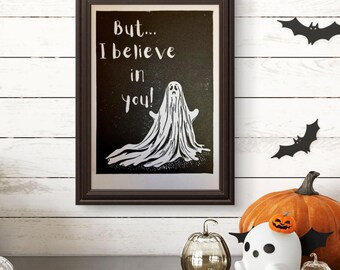 Ghost Beliefs 1 - I Believe! A5 Lino Print Wall Art