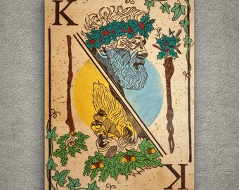 Holly King and Oak King - Lino Print Wall Art