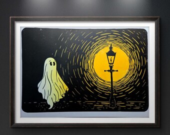 Go to the Light - Ghost Lino Print Wall Art