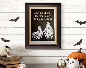 Ghost Beliefs 2 - Don't Be Scared. A5 Lino Print Wall Art