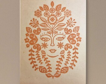 Green Goddess Lino print Wall Art