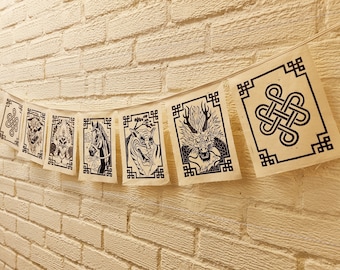 Tibetan Prayer Flag inspired bunting - lino print art
