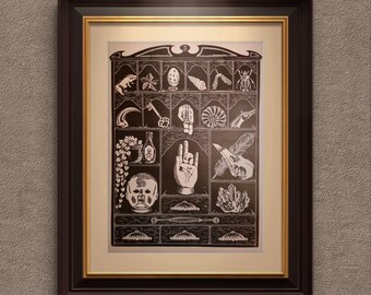 Cabinet of Curiosities - Hand Carved Lino Print - A3 size, Large.