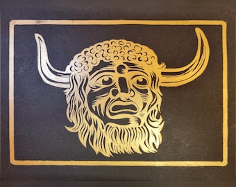 The Dorset Ooser Metallic Lino print from the book "Folklore, myths and Legends of Great Britain"