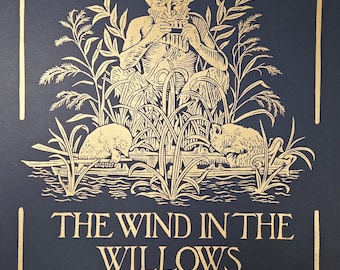 The Wind in the Willows Book Cover Lino print Wall Art - A3 Large. The Piper at the Gates of Dawn.