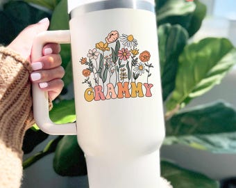 Retro Floral Grammy Tumbler: Custom 40oz Insulated Travel Mug