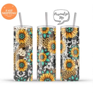 Sunflower Leopard Print Tumbler: Custom 20oz Insulated Travel Mug